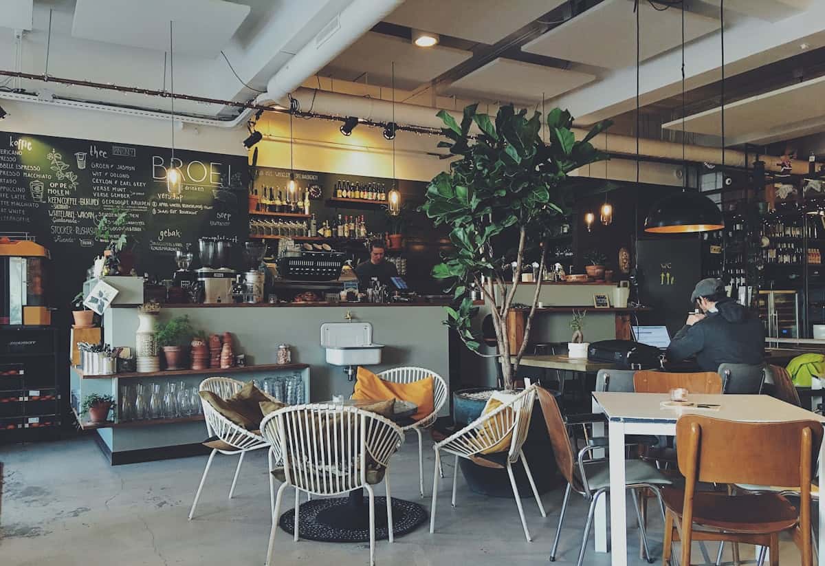 A cafe counter in operation