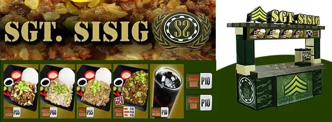 Sgt. Sisig menu banner and food cart