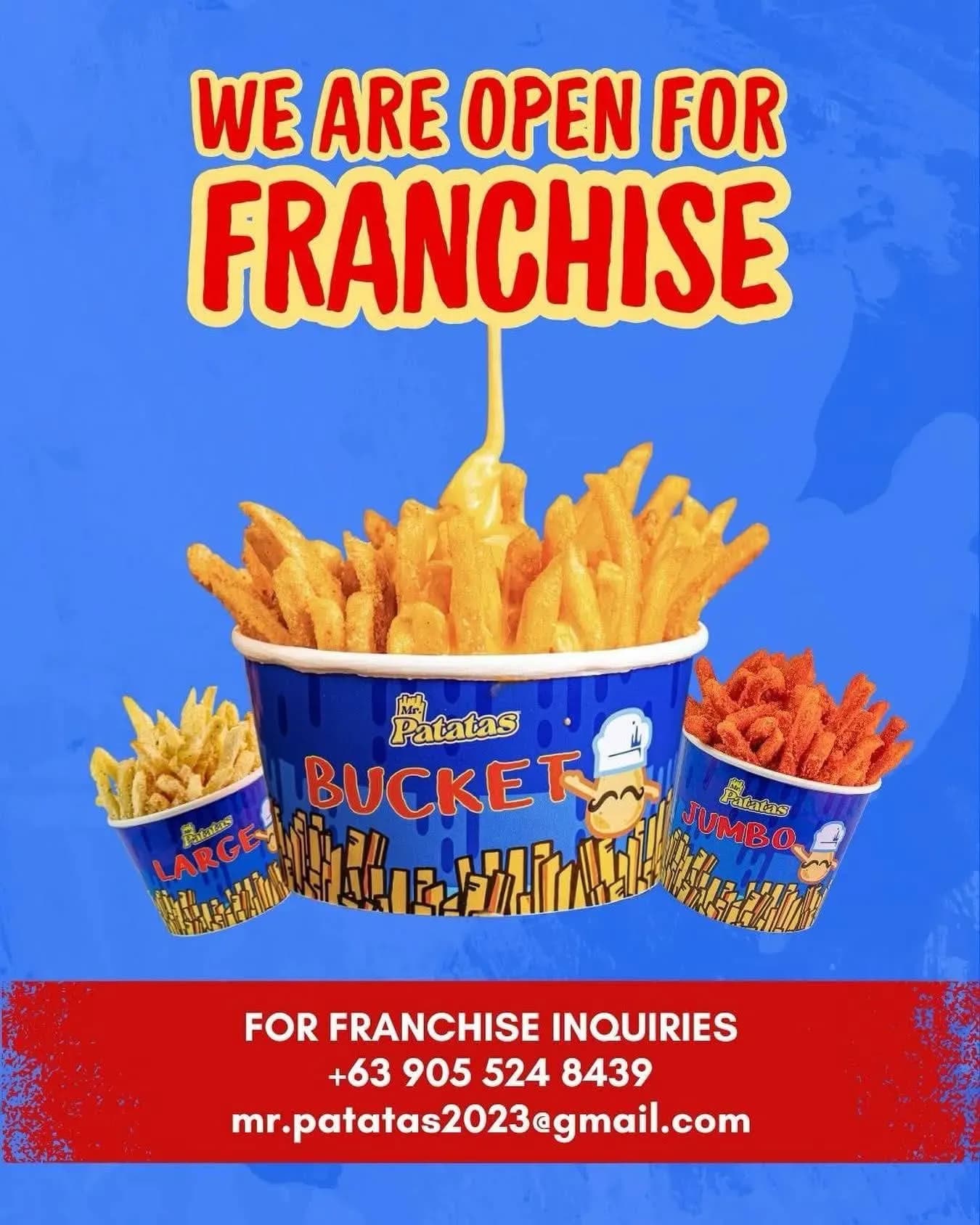 Mr. Patatas flavored fries in large, jumbo and bucket sizes with cheese sauce