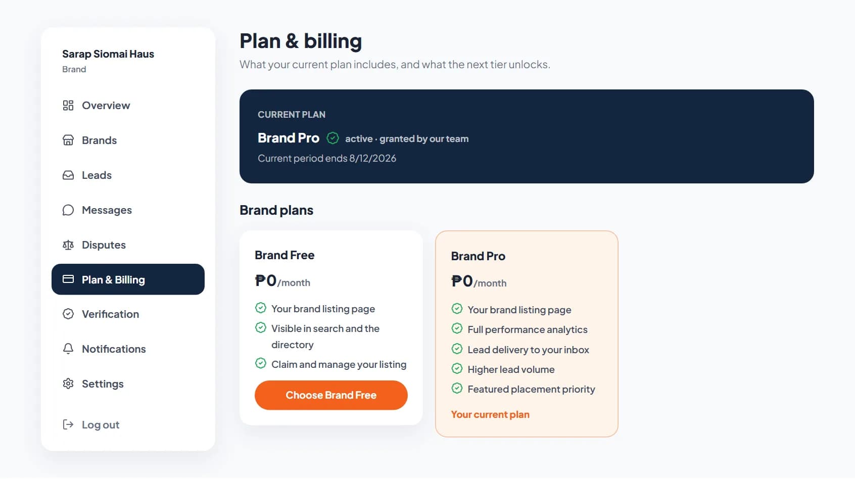 Your plan and billing: choose the tier that fits your brand