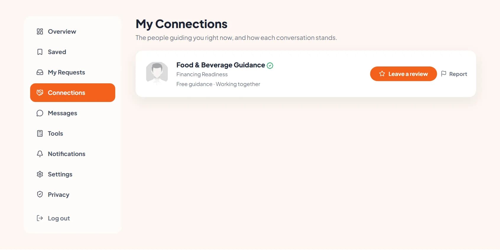 Your connections: the advisors and owners guiding you, and where each conversation stands