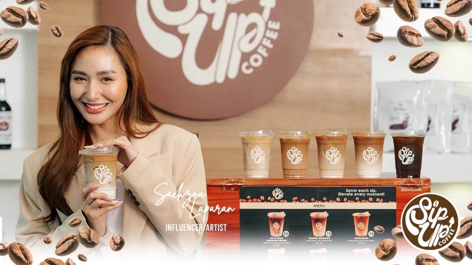 Sip Up Coffee iced drinks with the Sip Up Coffee logo Sip Up Coffee iced drinks with the Sip Up Coffee logo